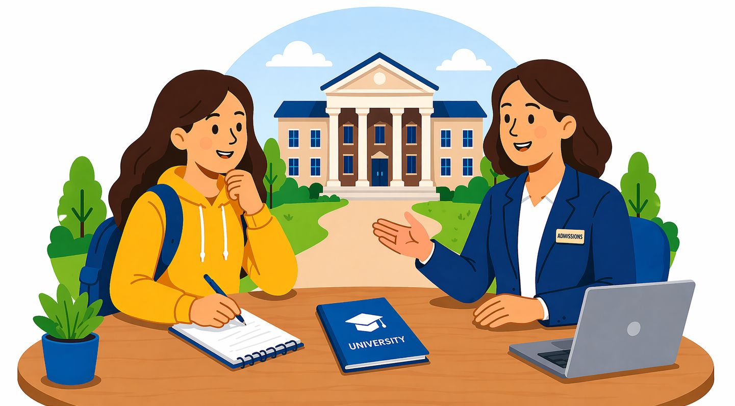 University admissions discussion on campus